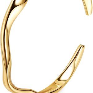 Women s Gold Plated Cuff Bracelet Minimalist Thick Hammered Adjustable